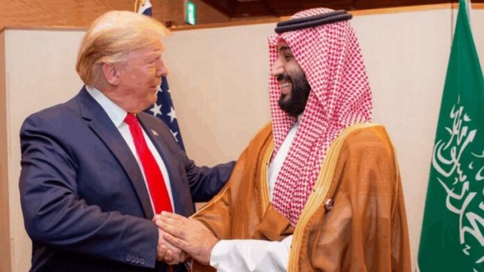 President Donald Trump, pictured here in 2019, is due to meet Saudi Crown Prince Mohammed bin Salman on Tuesday