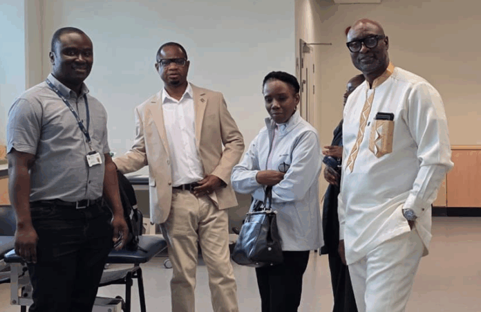 From L-R: Dr Paapa Kwesi Ampiah (Lecturer at Brunel University of London and project lead) Professor Samuel Antwi Baffour (Dean, School of Biomedical and Allied Health Sciences, University of Ghana), Professor Elsie Effah Kaufmann (Dean, School of Engineering Sciences, University of Ghana), Professor Jonathan Quartey (Head, Health Professions Education Unit, College of Health Sciences, University of Ghana)