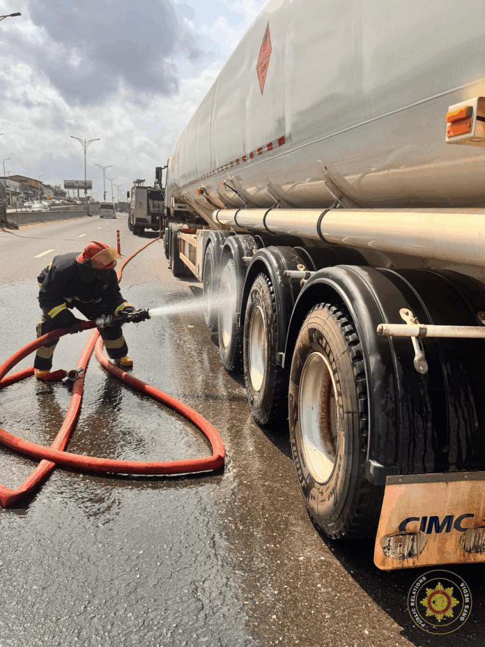 Fire Service saves day as fuel tanker catches fire on Nsawam-Ofankor road