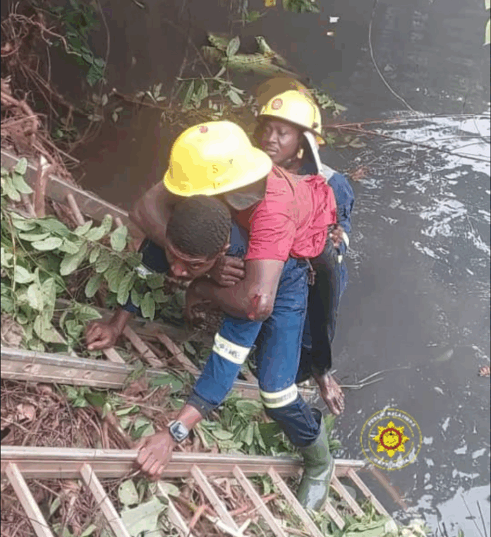Mate escapes death as truck carrying 600 bags of cement plunges into Tano River