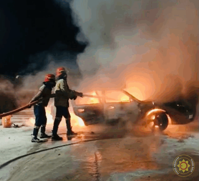 GNFS saves the day as car bursts into flames near fuel station