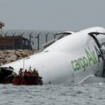 Two dead after cargo plane skids off Hong Kong runway into sea