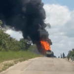 Fuel tanker catches fire on Buipe road Fuel Tanker catches fire after tyre bursts on Accra–Buipe road