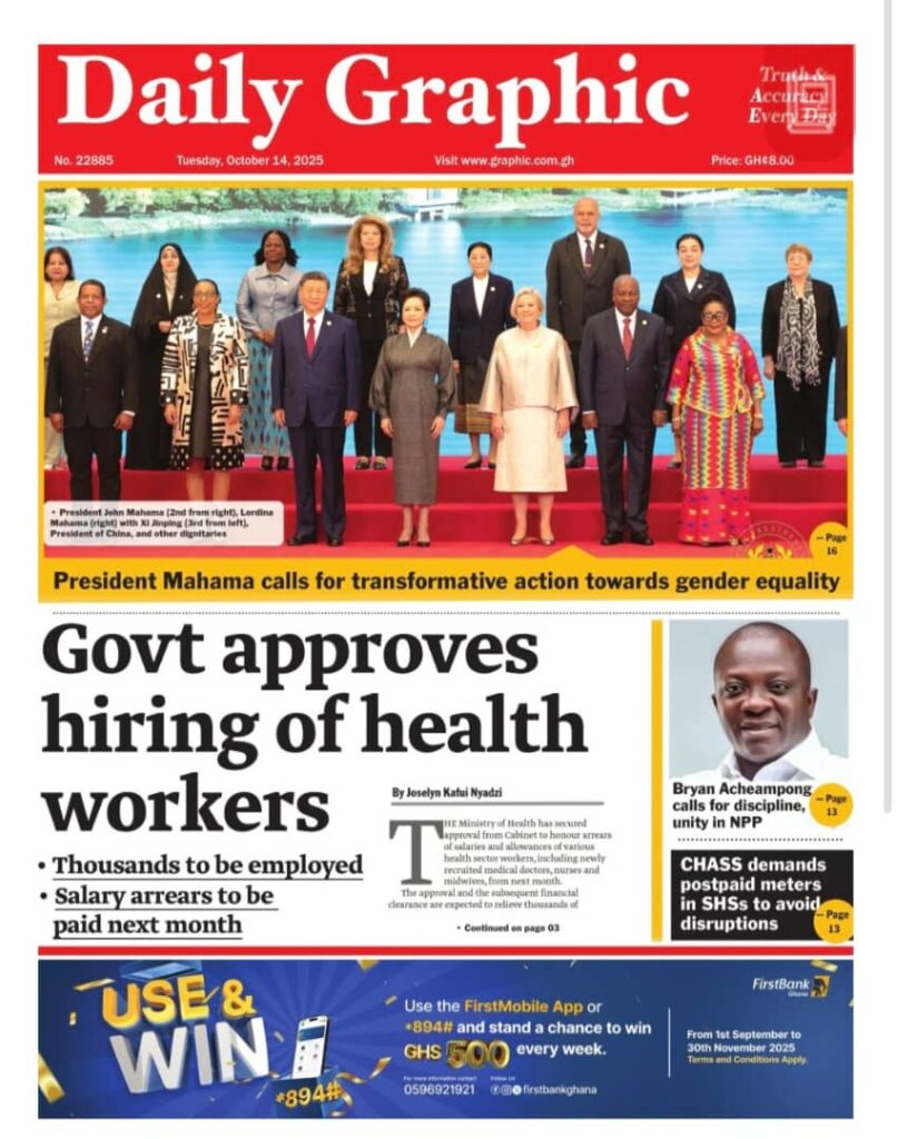 Newspaper headlines: Tuesday, October 14, 2025