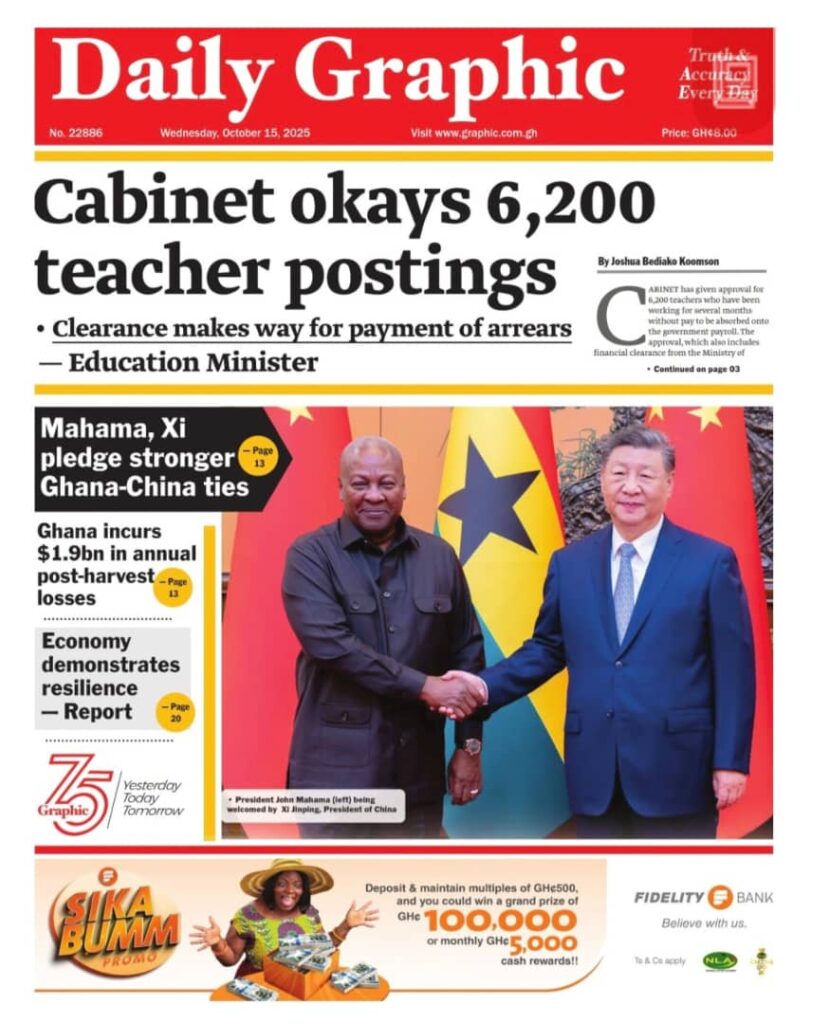 Newspaper headlines: Wednesday, October 15, 2025