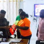 Minister calls for renewal of Volta Lake Safety Project Oti Regional Minister, John Kwadwo Gyapong being presented with some life jackets