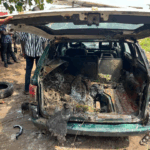 Taxi bursts into flames just metres from fuel station at Anloga