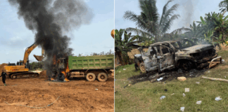 Adelekezu residents burn six vehicles, destroy mining company’s property after boy’s death