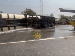 GNFS averts fuel tanker explosion after accident at Nsawam
