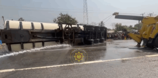 GNFS averts fuel tanker explosion after accident at Nsawam