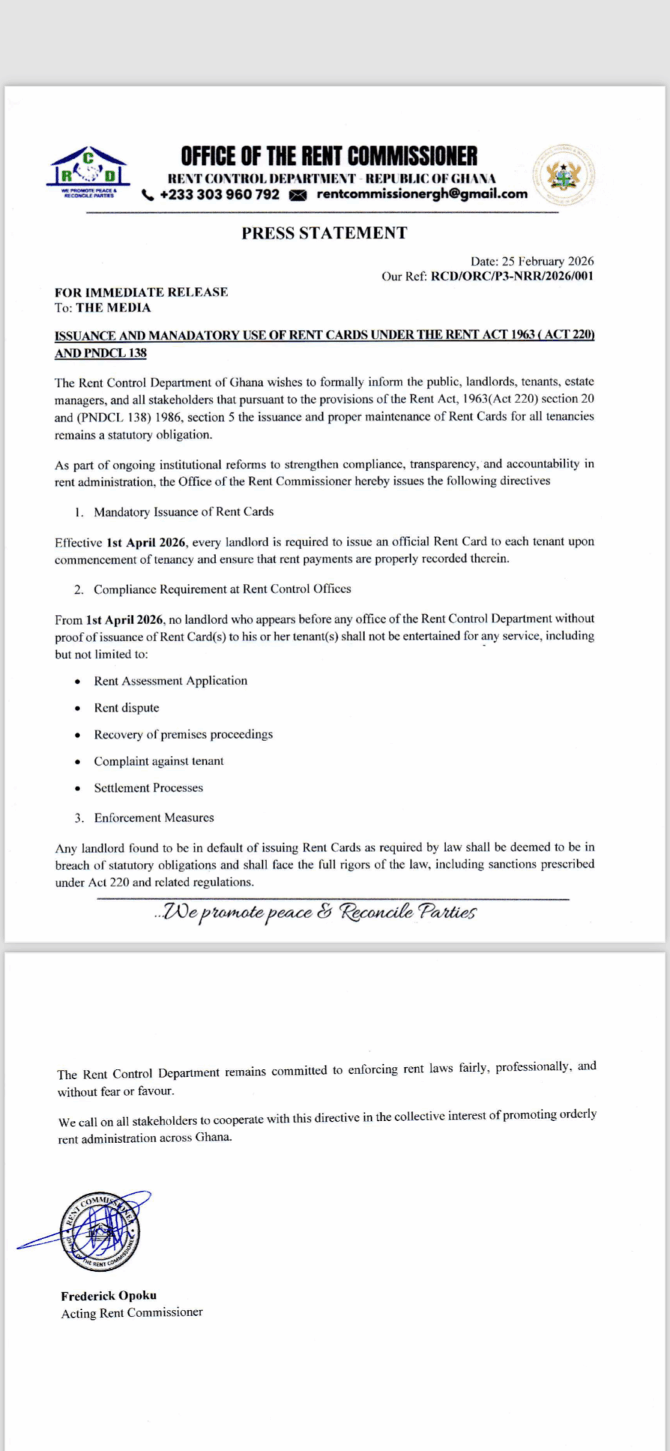 Rent Control Department mandates issuance of Rent Cards from April 1 ...