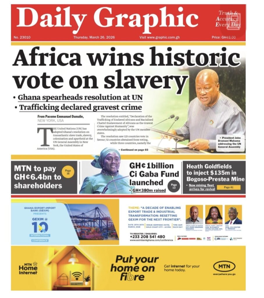 Newspaper headlines: Thursday, March 26, 2026