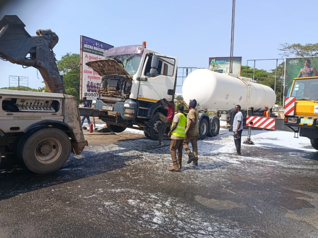 Firefighters avert disaster after fuel tanker overturns at VALCO roundabout