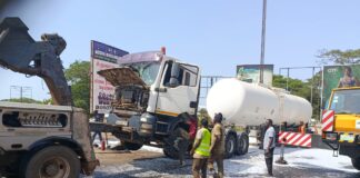 Firefighters avert disaster after fuel tanker overturns at VALCO roundabout