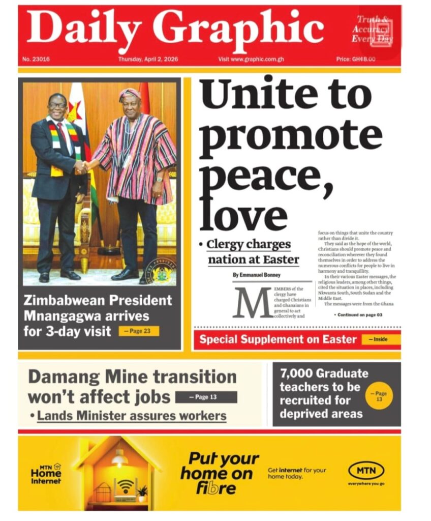 Newspaper headlines: Thursday, April 2, 2026