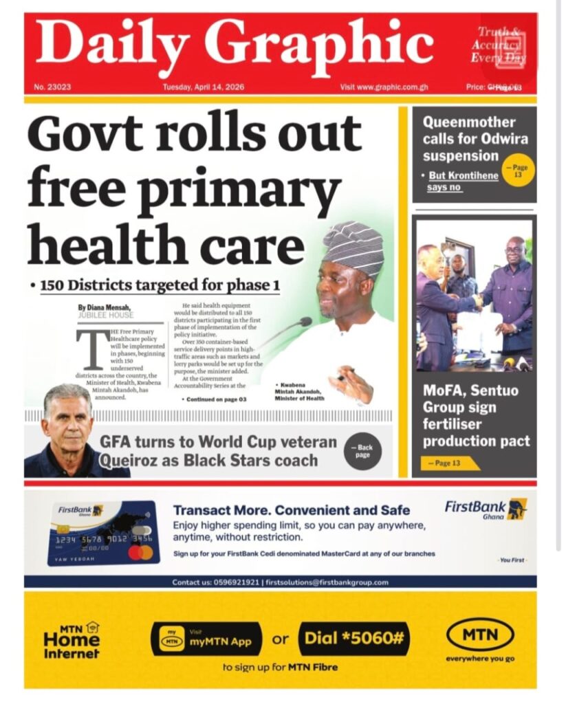 Newspaper headlines: Tuesday, April 14, 2026