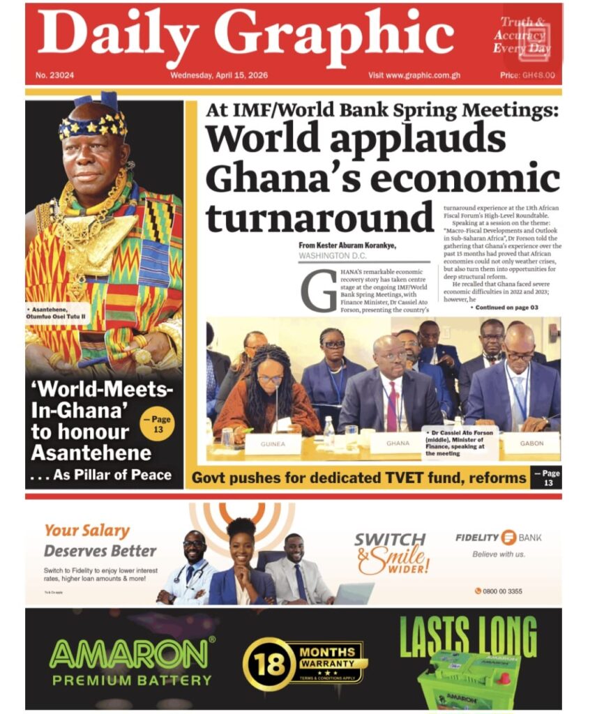 Newspaper headlines: Wednesday, April 15, 2026