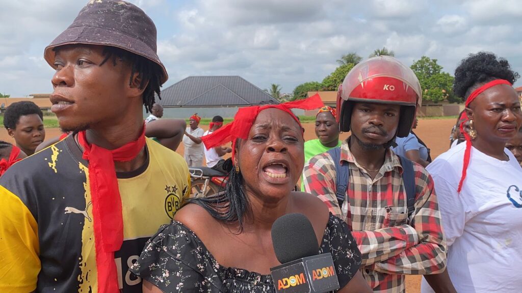Abuakwa residents protest against plans to convert a community football pitch into 24-Hour Economy Market