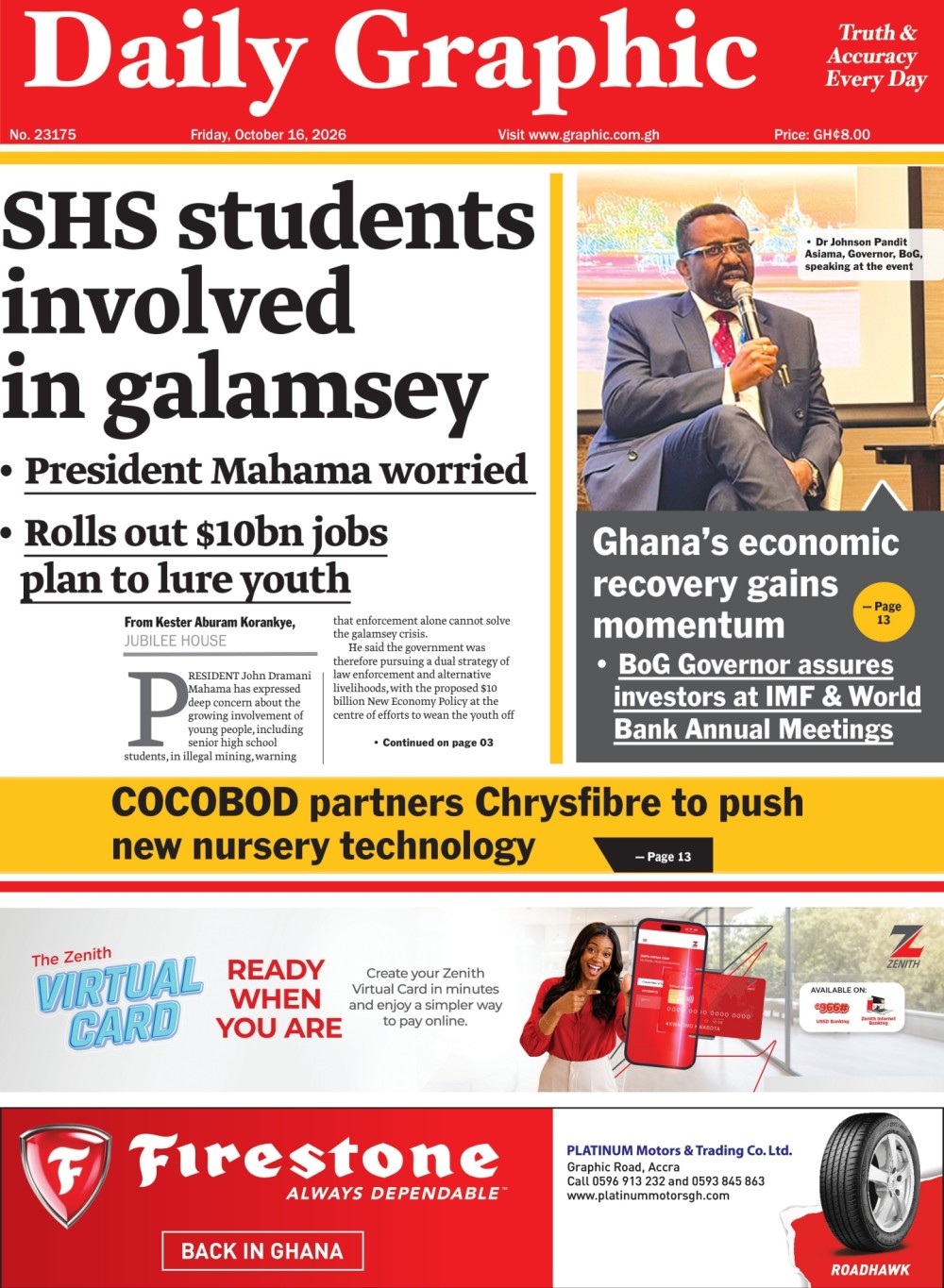 Newspaper headlines: Friday, October 16, 2026
