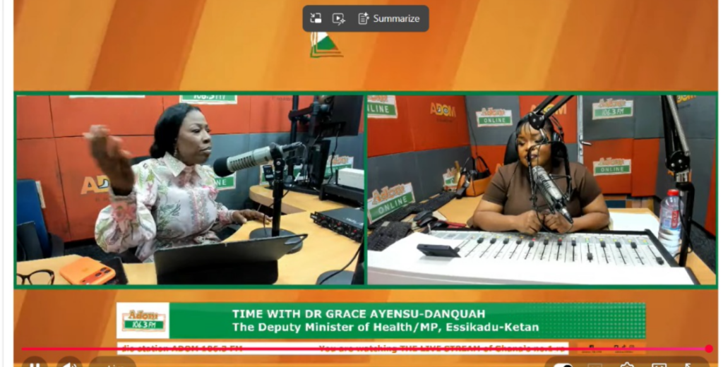 Livestream: Deputy Health Minister Dr. Grace Ayensu-Danquah’s One-on-One interview on Adom FM Dwaso Nsem